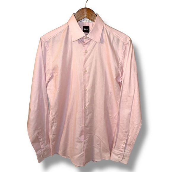Boss Hugo Boss Pink Slim-Fit Spread Collar Dress Shirt M 15.5 - Picture 1 of 9